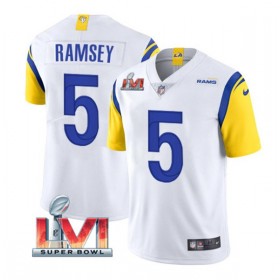 Camiseta Hombre NFL Los Angeles Rams Jalen Ramsey 5 Blanco 2022 Super Bowl LVI Vapor Limited